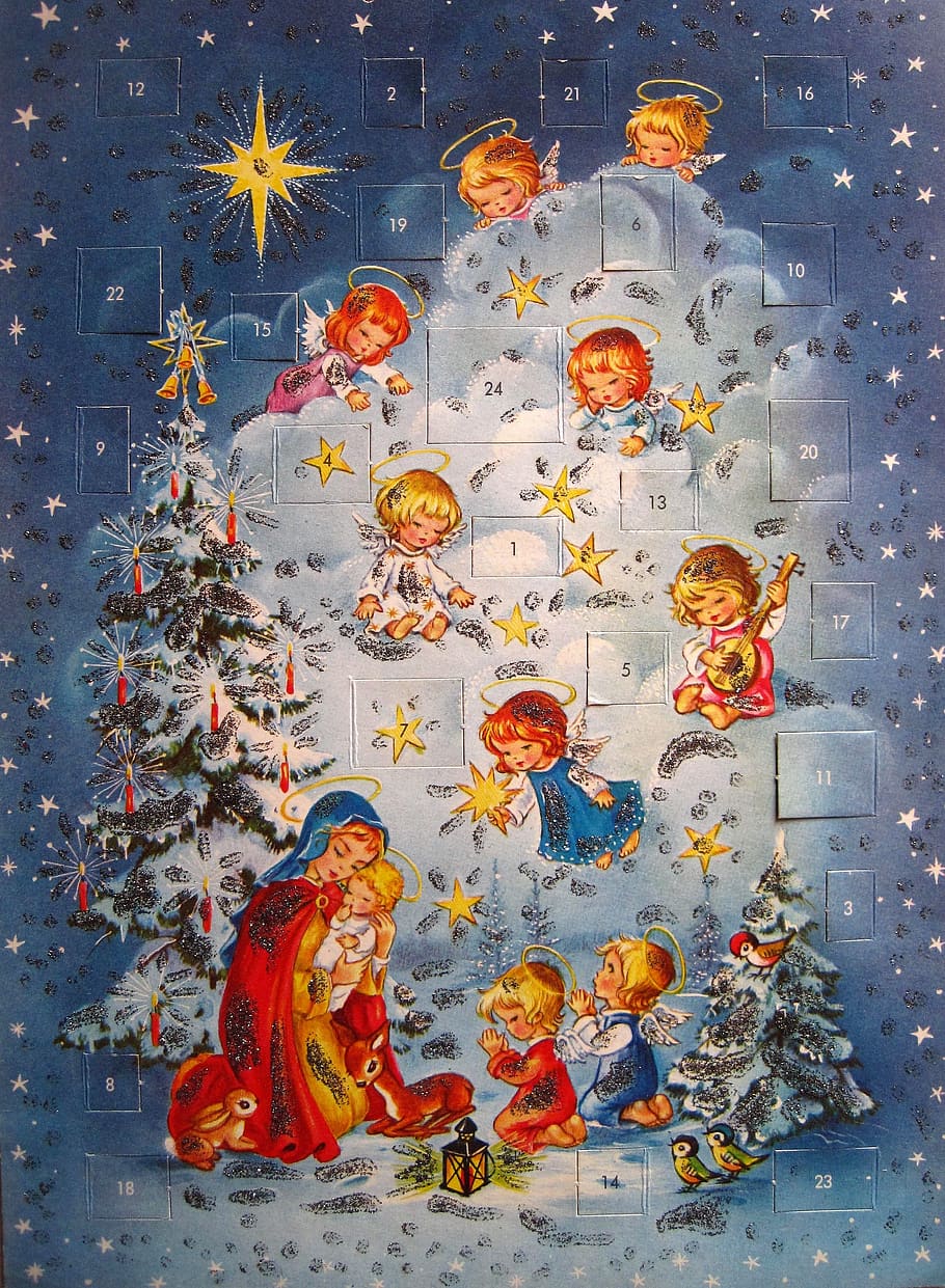 nostalgic adventskalender, angel, christmas, advent calendar, HD wallpaper