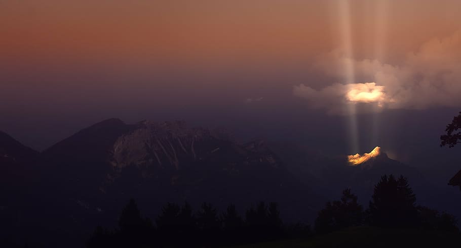 alps mountain during sunrise, sky, clouds, sunlight, weather mood HD wallpaper