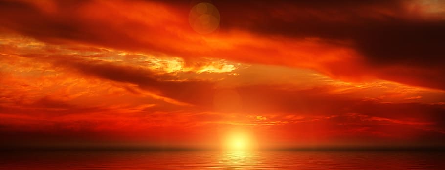 sea during golden hour photo, sunset, clouds, sky, evening sky HD wallpaper