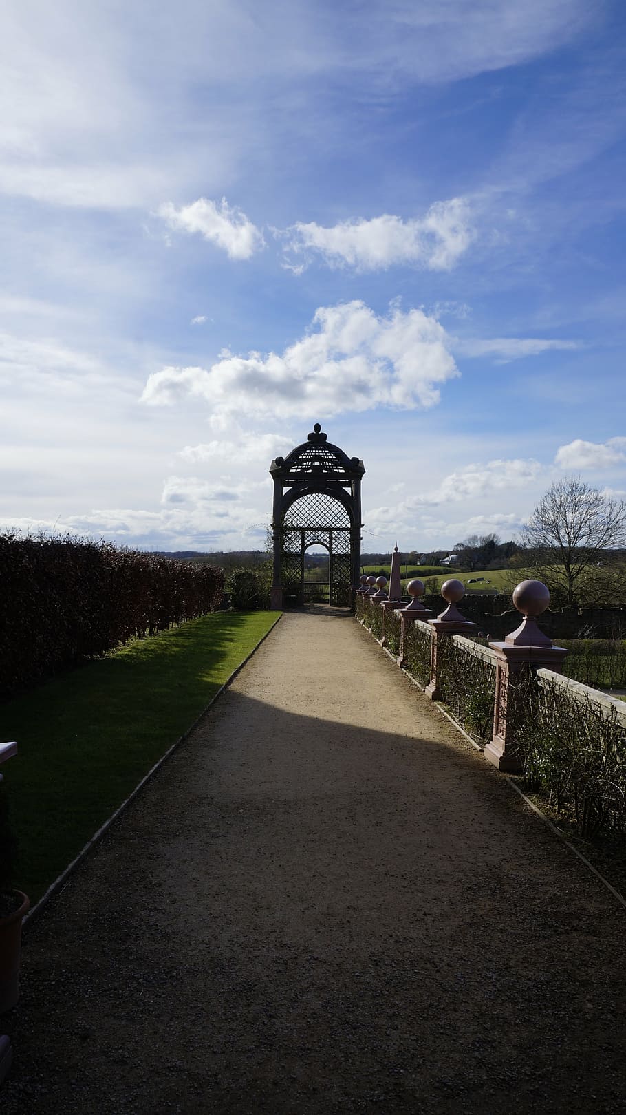 gateway, gardens, castle, sky, the way forward, cloud - sky HD wallpaper