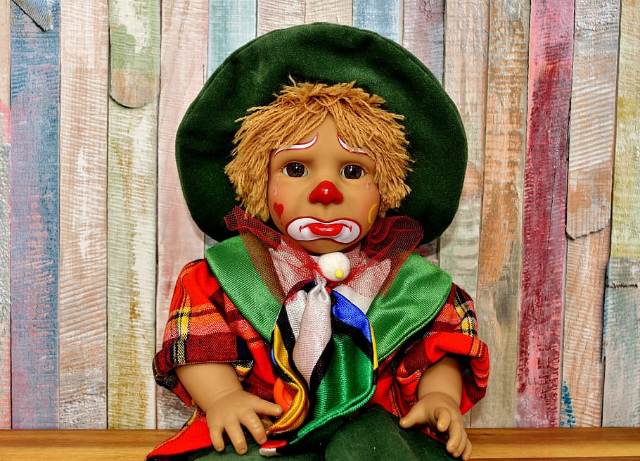 clown, doll, cute, sad, children, colorful, toys, funny, tear HD wallpaper