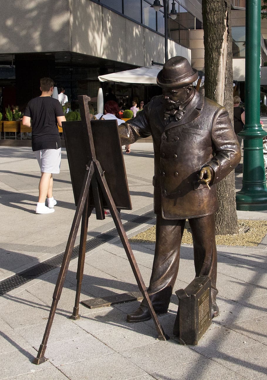 hungary, budapest, man, bronze, painter, full length, architecture HD wallpaper