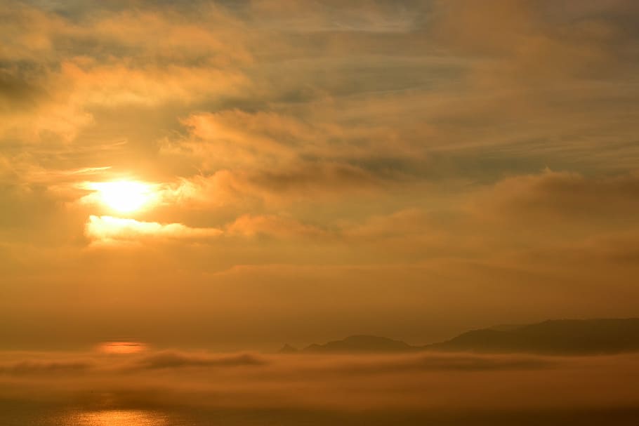 sky, sunrise, clouds, fog, cloud - sky, sunset, scenics - nature HD wallpaper