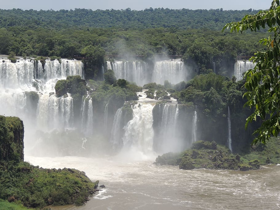 waterfalls landscape, iguazu, brazil, nature, america, travel, HD wallpaper