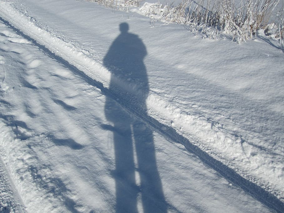 shadow, snow, winter, cold temperature, nature, sunlight, one person HD wallpaper