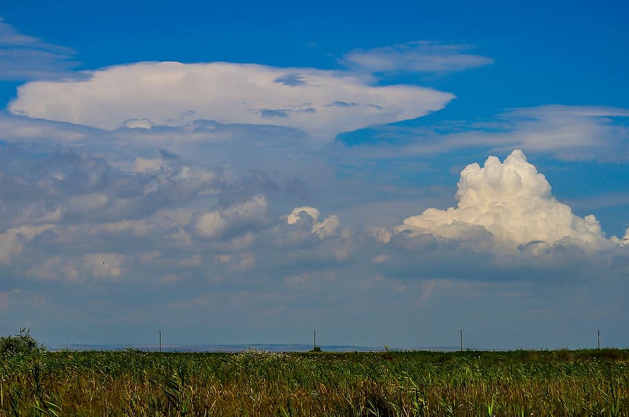 landscape, sky, clouds, nature, blue, summer, beautiful, green HD wallpaper