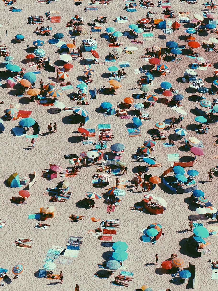 people on beach, sand, summer, holiday, vacation, crowd, large group of people HD wallpaper
