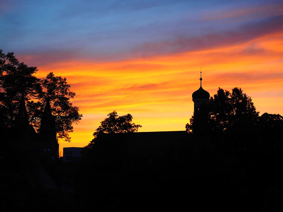 Sky, Sunset, Clouds, Yellow, Steeple, ulm, silhouette, architecture HD wallpaper
