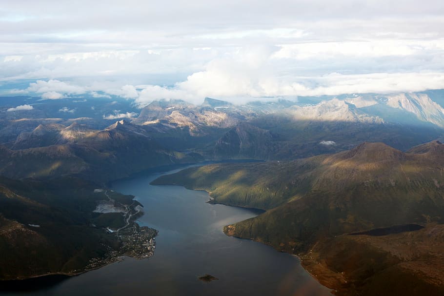 mountain, clouds, sky, air, norway, water, rocks, high mountain HD wallpaper