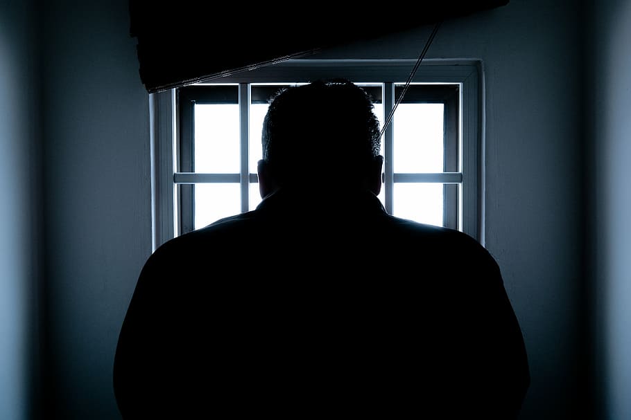 backlit, dark, indoors, light, man, person, prison, prisoner HD wallpaper