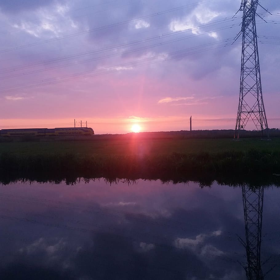 sunset, evening, view, evening sky, colors, cloud - sky, reflection HD wallpaper