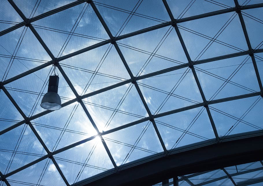 Photo of Black Frame Glass Ceiling during Daytime, architecture HD wallpaper