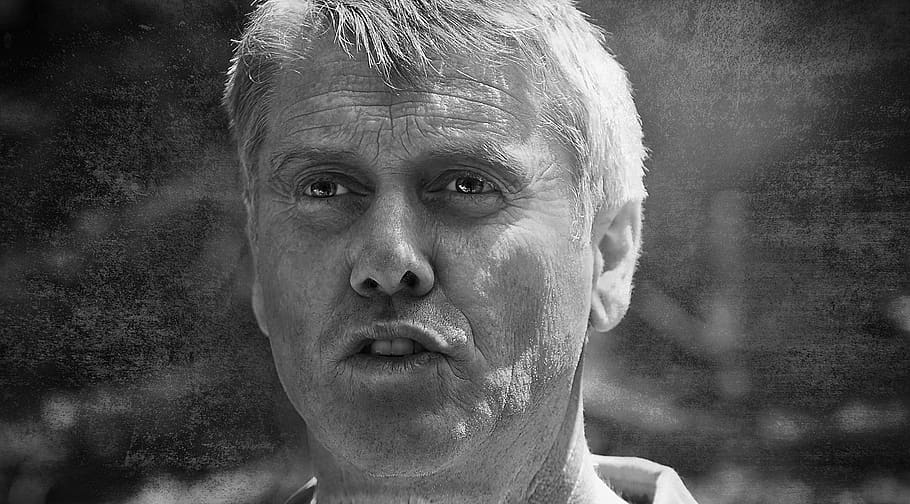 human, person, face, view, expression, close up, black and white recording HD wallpaper