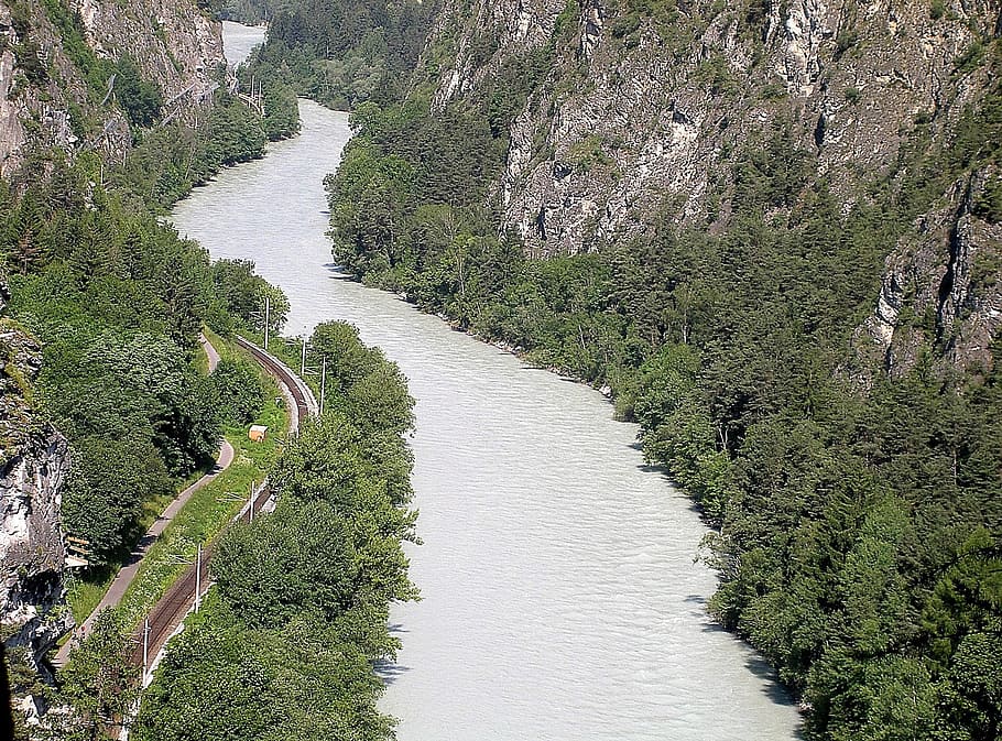 River, Inntal, Valley, Train, Panorama, inntal valley, tyrol, HD wallpaper