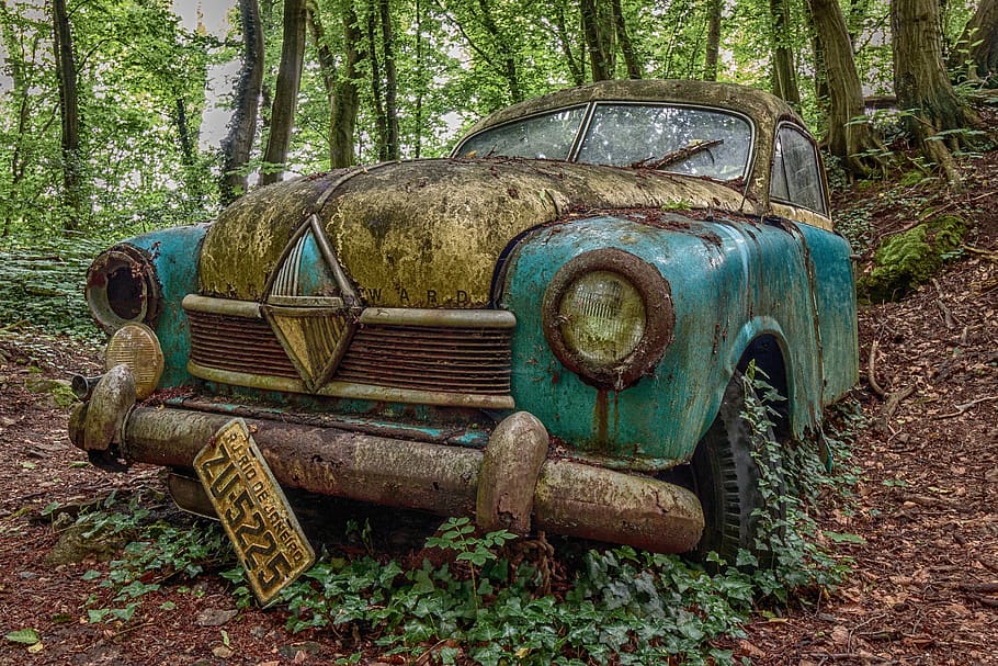 oldtimer, lost places, decay, auto, rust, car sculptures, rots