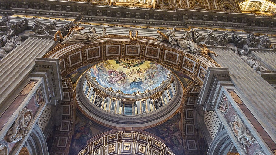 cathedral interior, rome, vatican, basilica, dome, columns HD wallpaper