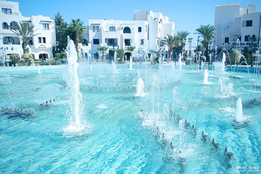 long exposure photography of outdoor pool, Fountains, Water HD wallpaper