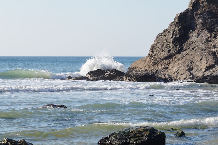 cornwall, rock, sea, coast, wave, water, motion, rock - object HD wallpaper