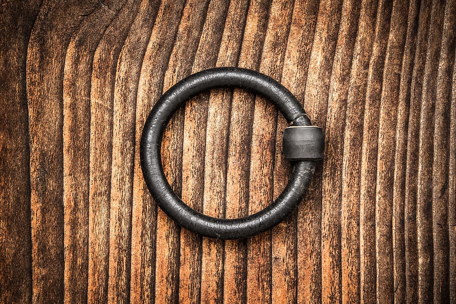 black steel ring, knocker, circle, usd, wood, texture, republic of korea HD wallpaper