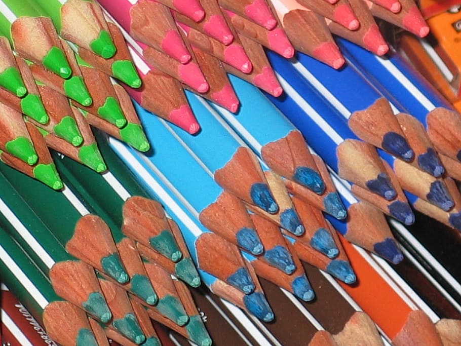 colorful, colored pencils, pens, pointed, crayons, wooden pegs