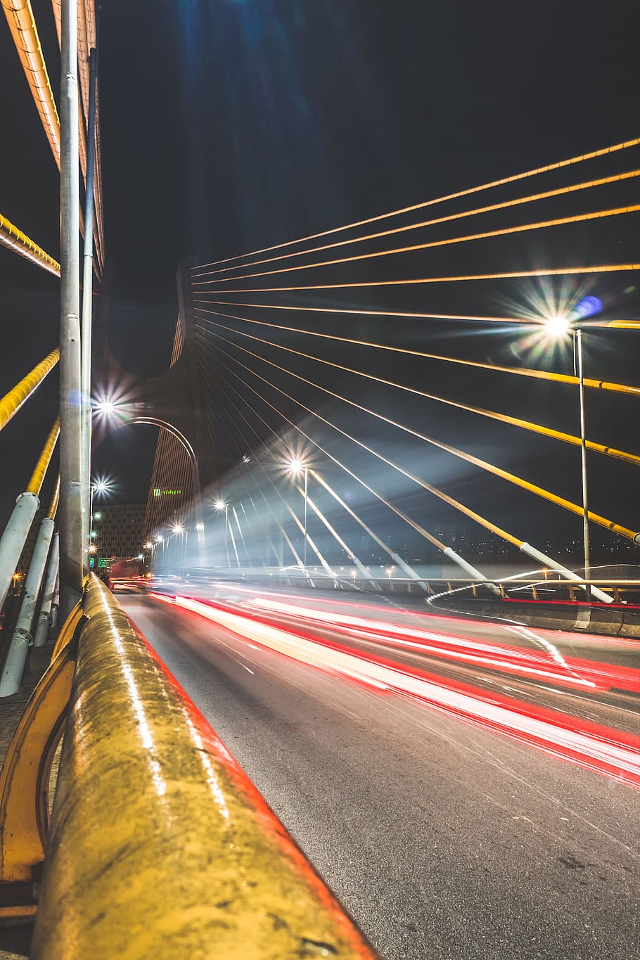 road, lights, night, dark, blur, bridge, evening, expressway HD wallpaper