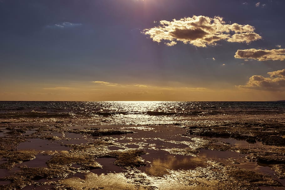 beach, sea, horizon, sky, clouds, nature, afternoon, sunlight HD wallpaper