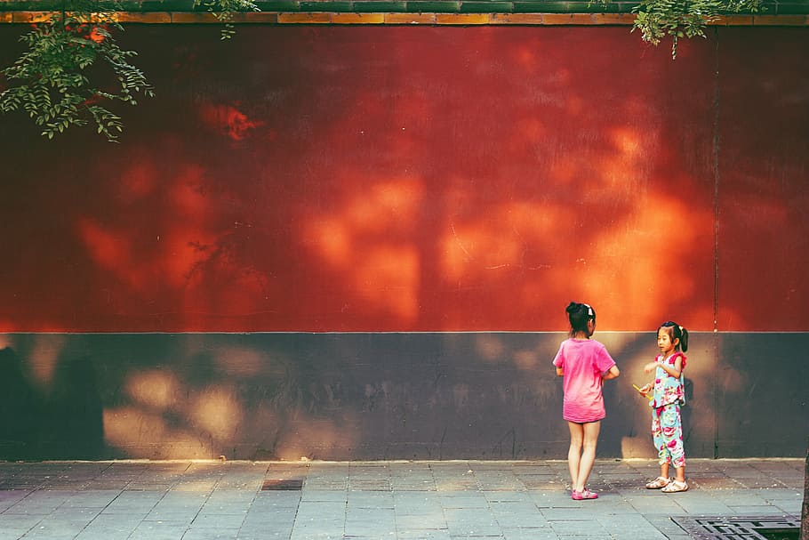 beijing, china, children, full length, rear view, nature, adult HD wallpaper