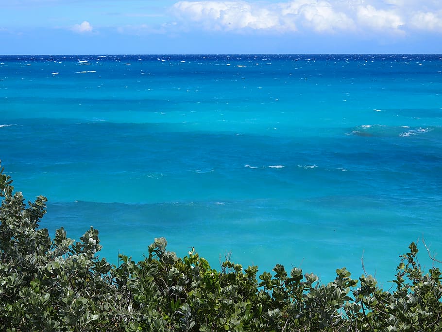 bahamas, ocean, exuma, sea, waves, blue, vacation, water, sky, HD wallpaper