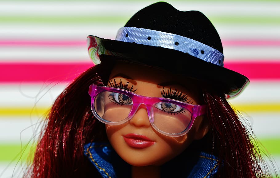 doll, pretty, face, eyes, glasses, hat, beauty, hair, girl HD wallpaper