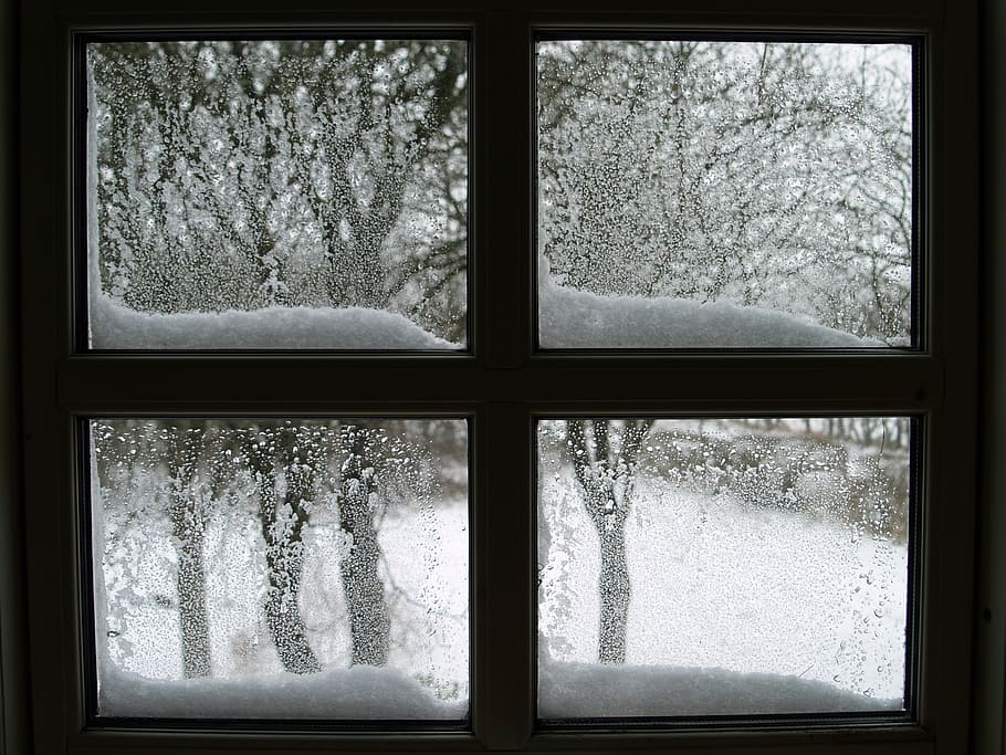 minimalist photography of snow on glass window, lattice windows HD wallpaper
