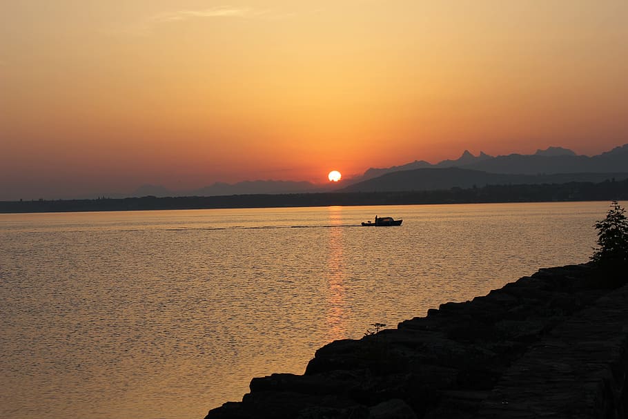 Lakeside, Sun, sunset, nature, water, landscape, sky, dusk HD wallpaper