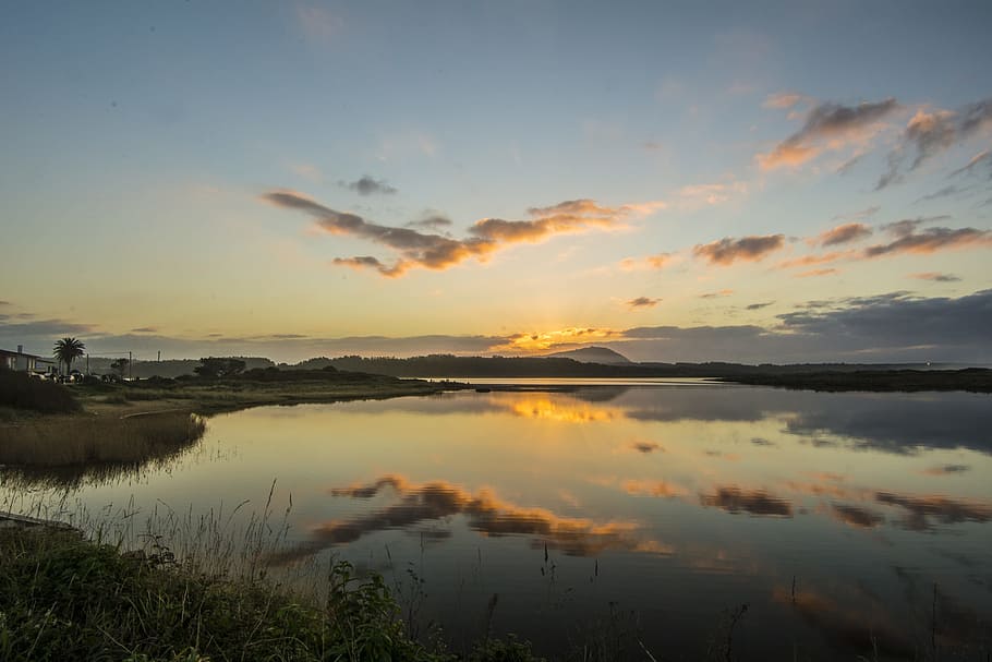 clouds, lake, laguna, sunset, holiday, nature, sky, water, take it easy HD wallpaper