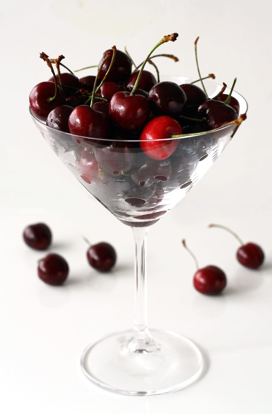 cherries on wine glass, cherry, martini glass, red, macro, food HD wallpaper