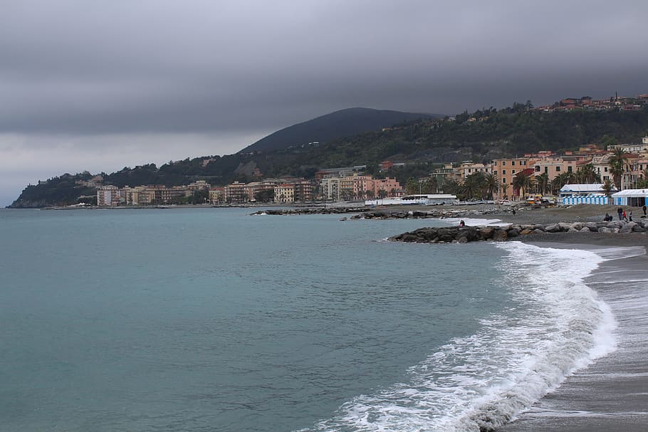 cogoleto, beach, wave, sea, coastline, water, architecture HD wallpaper