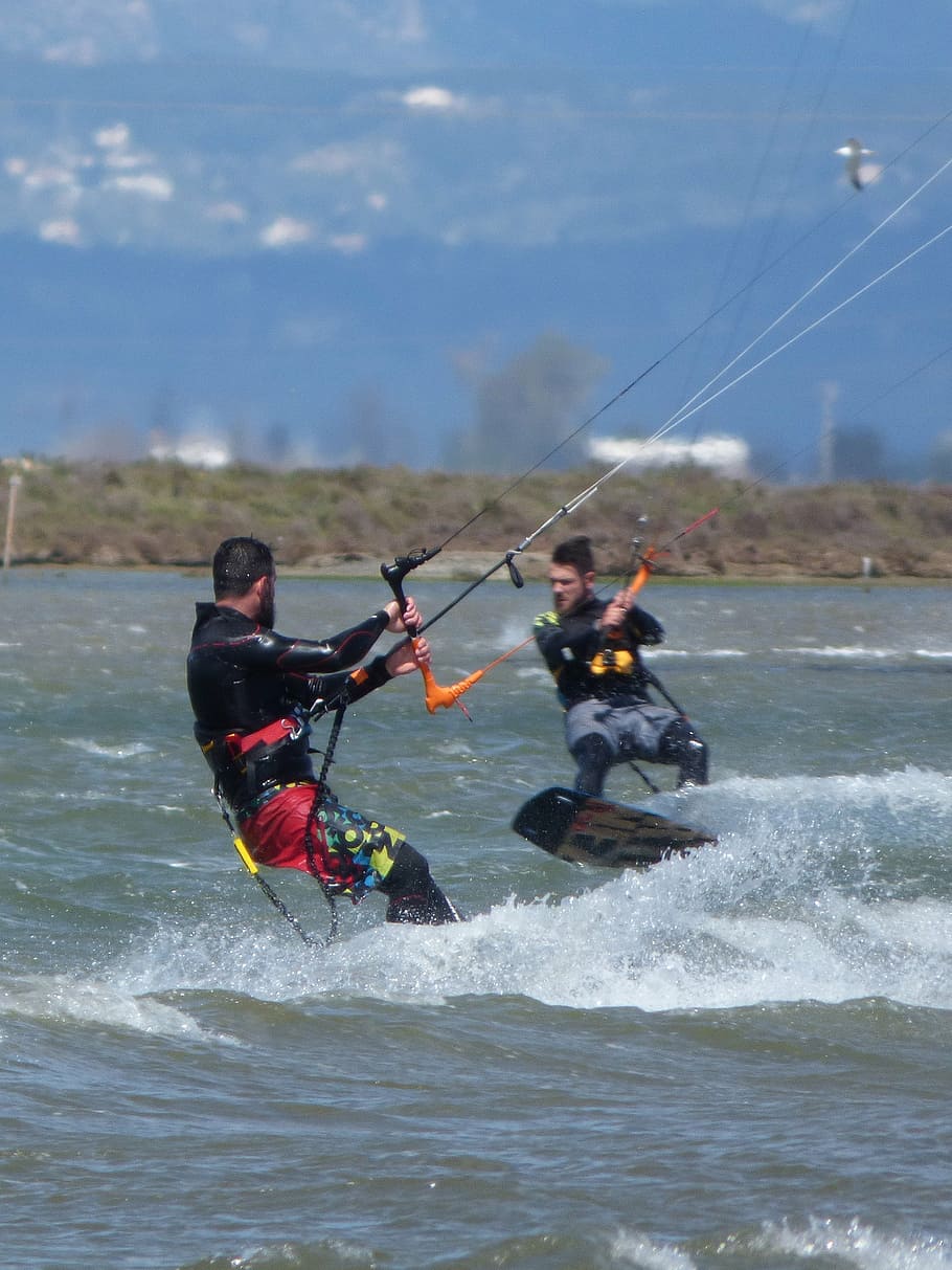 sky surf, extreme sport, beach, sea, wind, ebro delta, extreme Sports, HD wallpaper