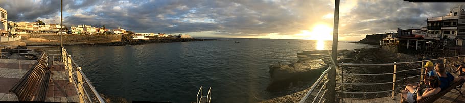 sunset, beach, panoramic, water, cloud - sky, architecture HD wallpaper