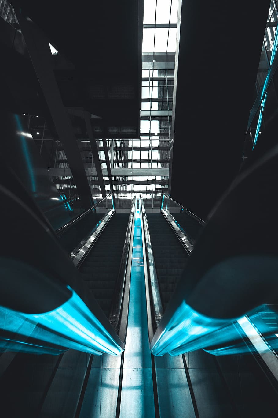 photo of escalator, light, window, looking up, stairs, reflection HD wallpaper