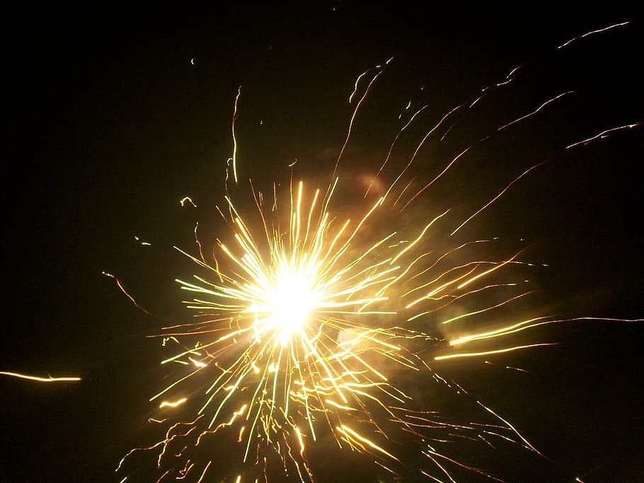 fireworks, lights, night, pyrotechnics, rays, bright, fires HD wallpaper