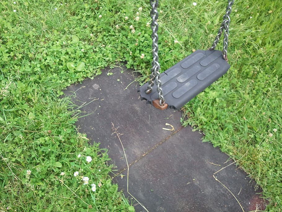 swing, broken, playground, neglected, high angle view, plant HD wallpaper