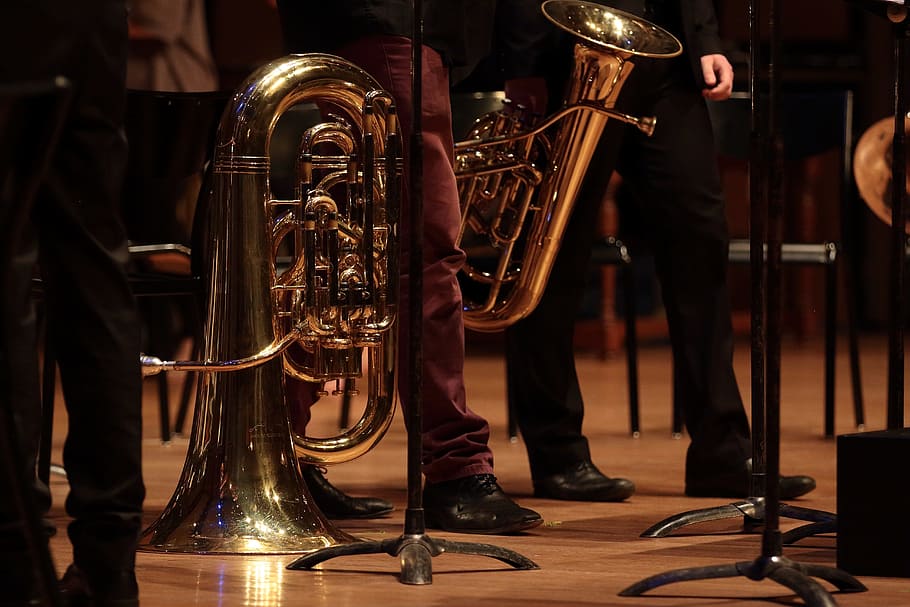 euphonium, trombone, brass, music, concert, orchestra, musicians, HD wallpaper