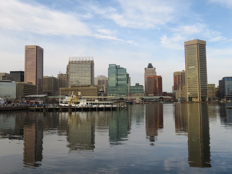 Baltimore, Reflection, Water, Building, architecture, city HD wallpaper