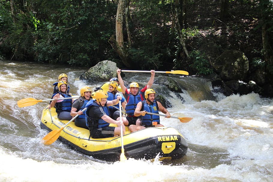 rafting, boat, rapids, group of people, leisure activity, real people HD wallpaper