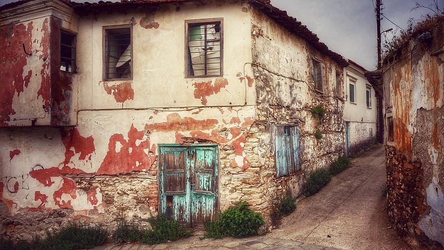 Street, Greece, Old House, Old Town, krot, old door, greek island, HD wallpaper