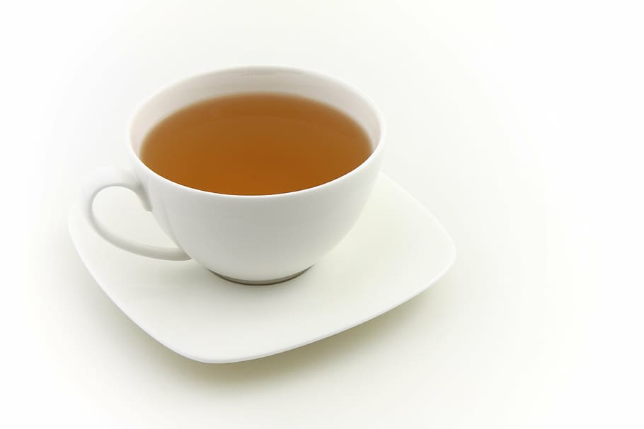 filled white ceramic teacup against white background, drink HD wallpaper