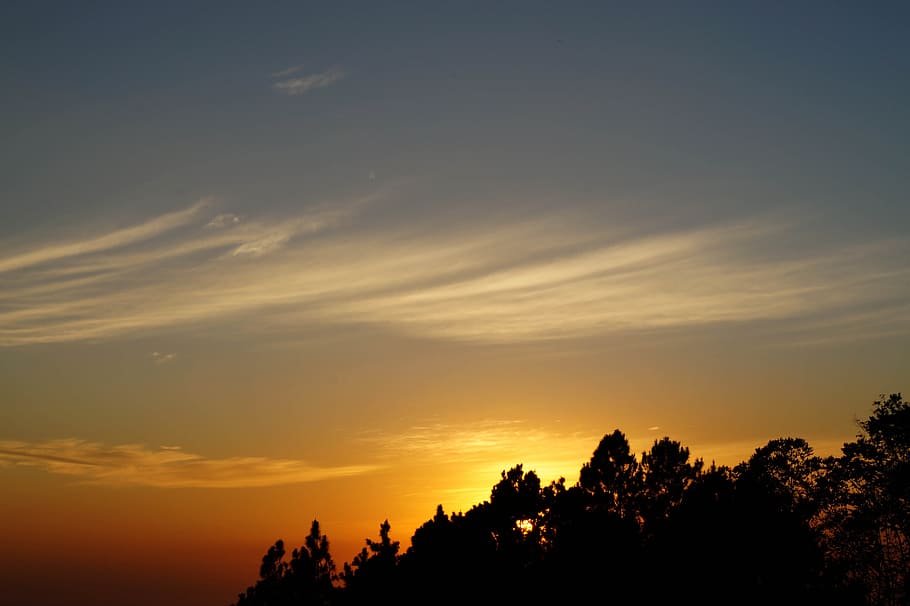 El Salvador, Sunset, Trees, Clouds, Sky, silhouette, scenics HD wallpaper