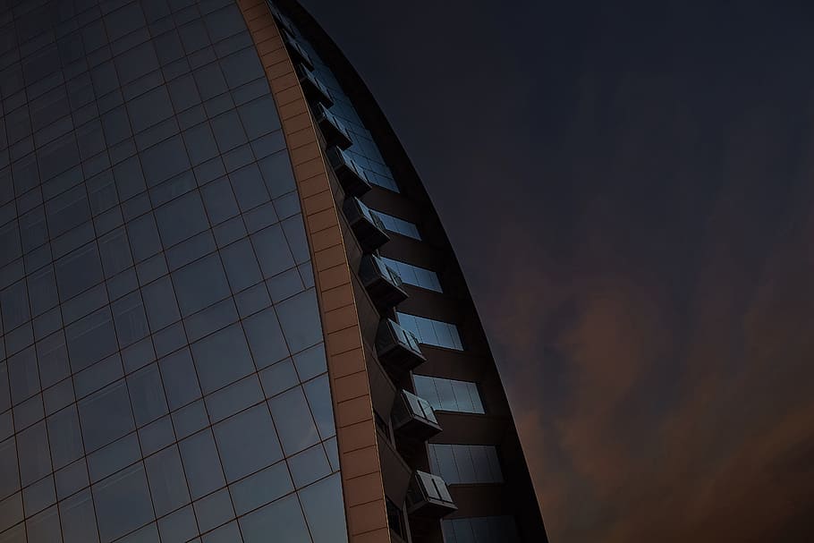 low angel photography of building, close-up photo of glass building HD wallpaper
