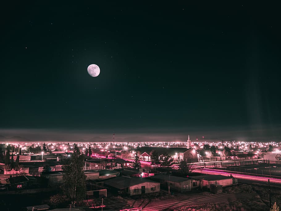 photo of high-rise building during nighttime, bird's eye view of houses during night HD wallpaper