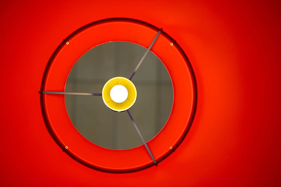 red, shade, lamp, perspective, bulb, light, design, bright HD wallpaper