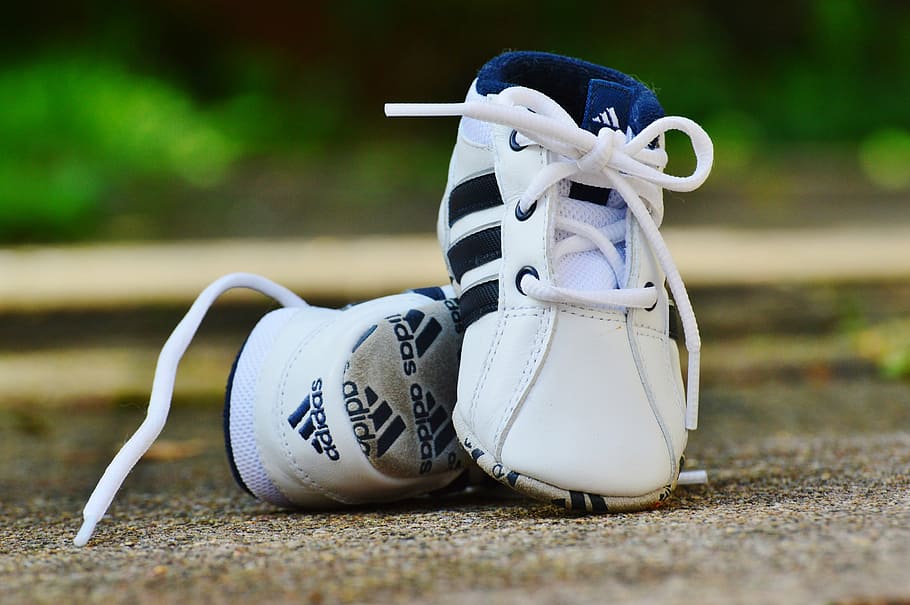 baby shoes, sports shoes, adidas, no people, selective focus