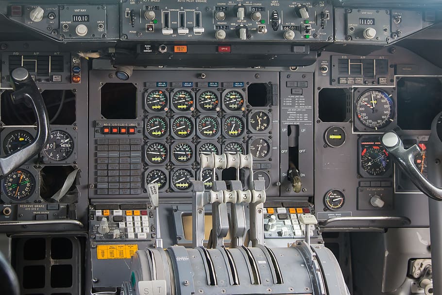 black and gray cockpit, fittings, aircraft, instruments, fly